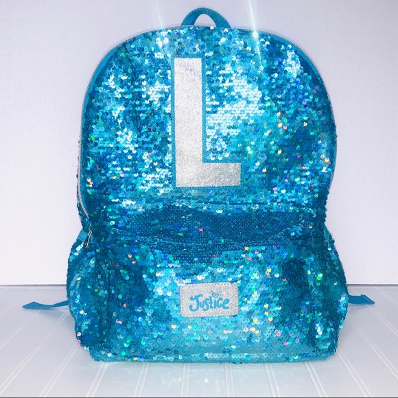 justice blue sequin backpack